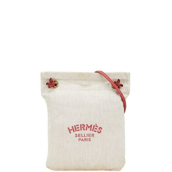 Pre-Owned Hermes Aline PM Bag Beige Red Cotton Leather Women's HERMES (Good)