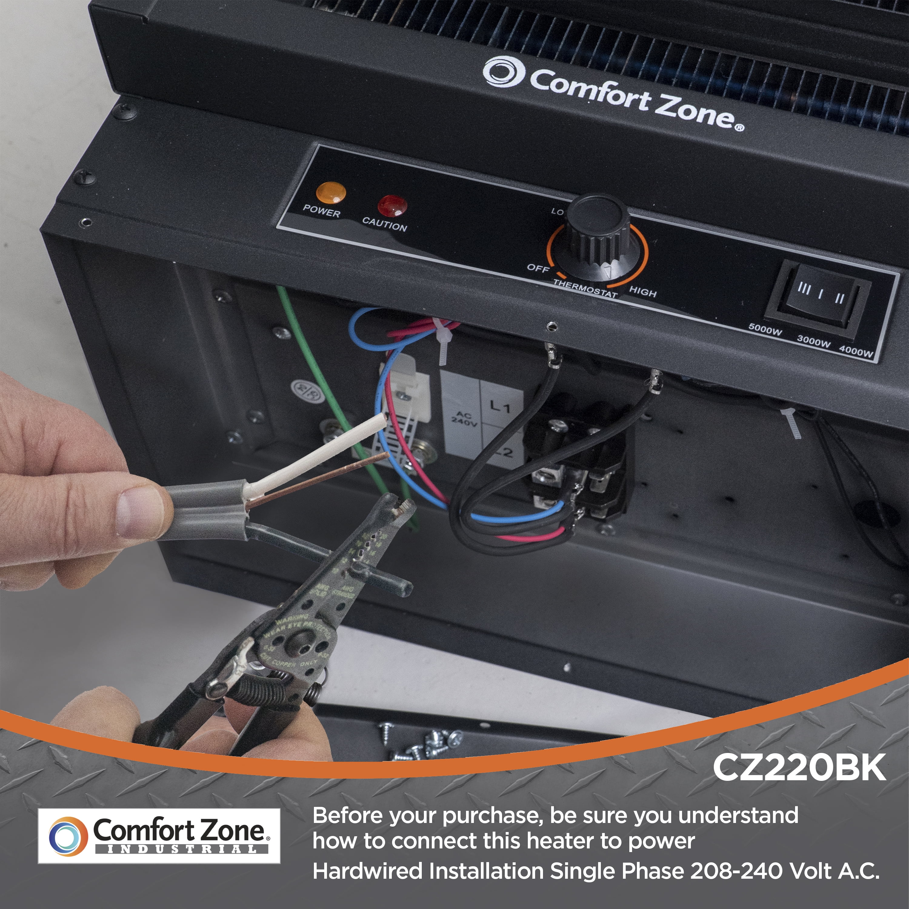 Comfort Zone 5,000-Watt, 240v Hard Wired Fan-Forced Ceiling Mount Heater  with Dual Knob Controls and Safety Overheat Protection, ETL Compliant,  Black - Walmart.com