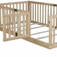 thumbnail image 6 of UHOMEPRO Twin Floor Bed with High Fence & Door, Montessori Floor Bed with 21.5" Safety Guardrails, Solid Wood Twin Beds Frame for Kids Girls, Boys, with Slats, Natural, 6 of 7