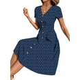 thumbnail image 4 of TEMOFON Summer Dresses for Women Button Floral Midi Sundress Short Sleeve V Neck Casual Polka Dot Dress L, 4 of 11