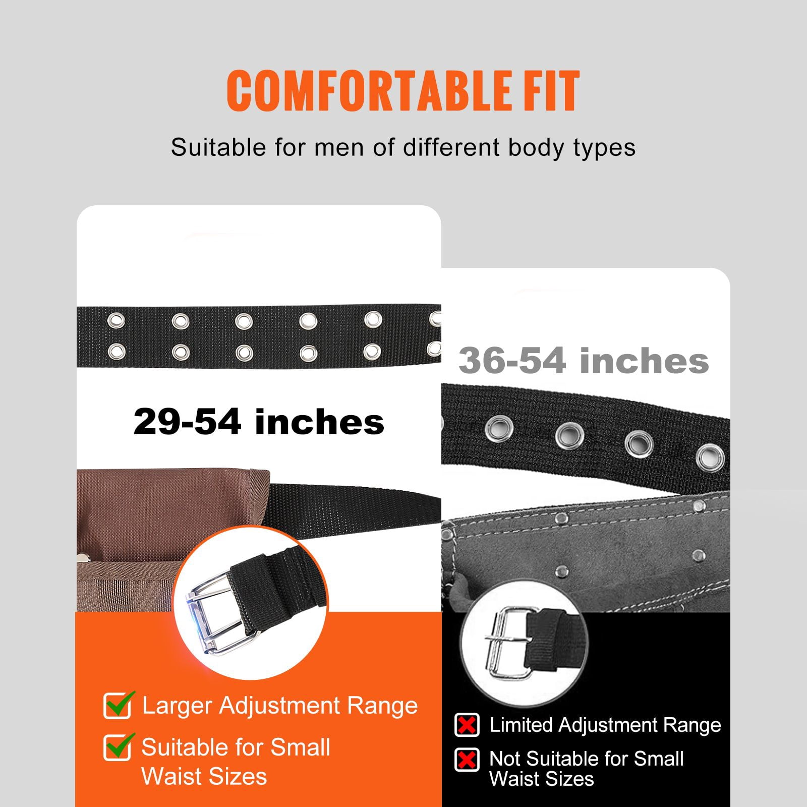 Polyester Tool Belt with Reinforced Stitching Rivets, Heavy Duty Adjustable Work Belt, Comfortable No-Itch Tool Pouch for DIY Construction Carpenter