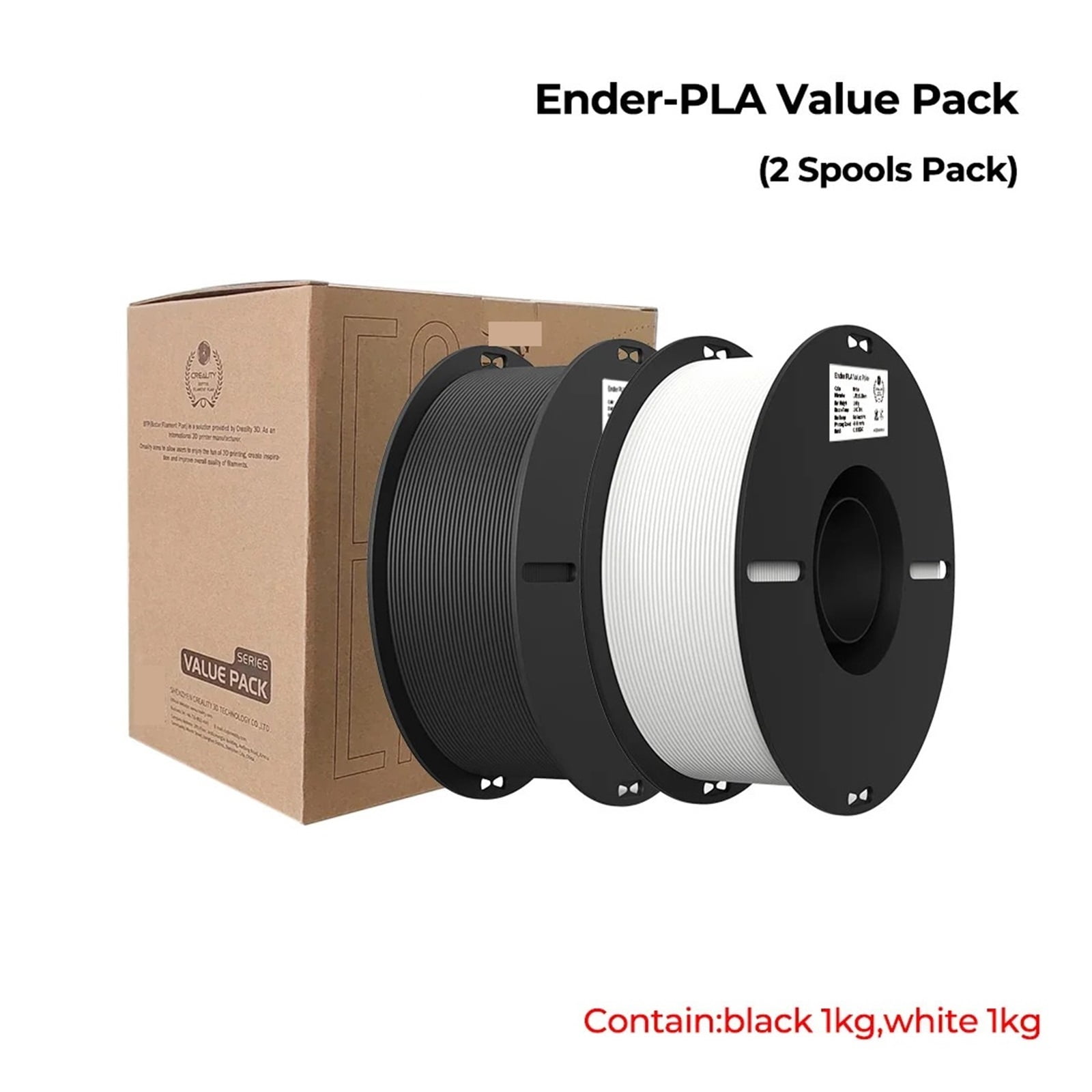 PLA Filament 1.75mm PLA 3D Printer Filament, 2kg Fit Most FDM Printer White And Black Value Pack 2 Spools Pack ,Smooth and Stable