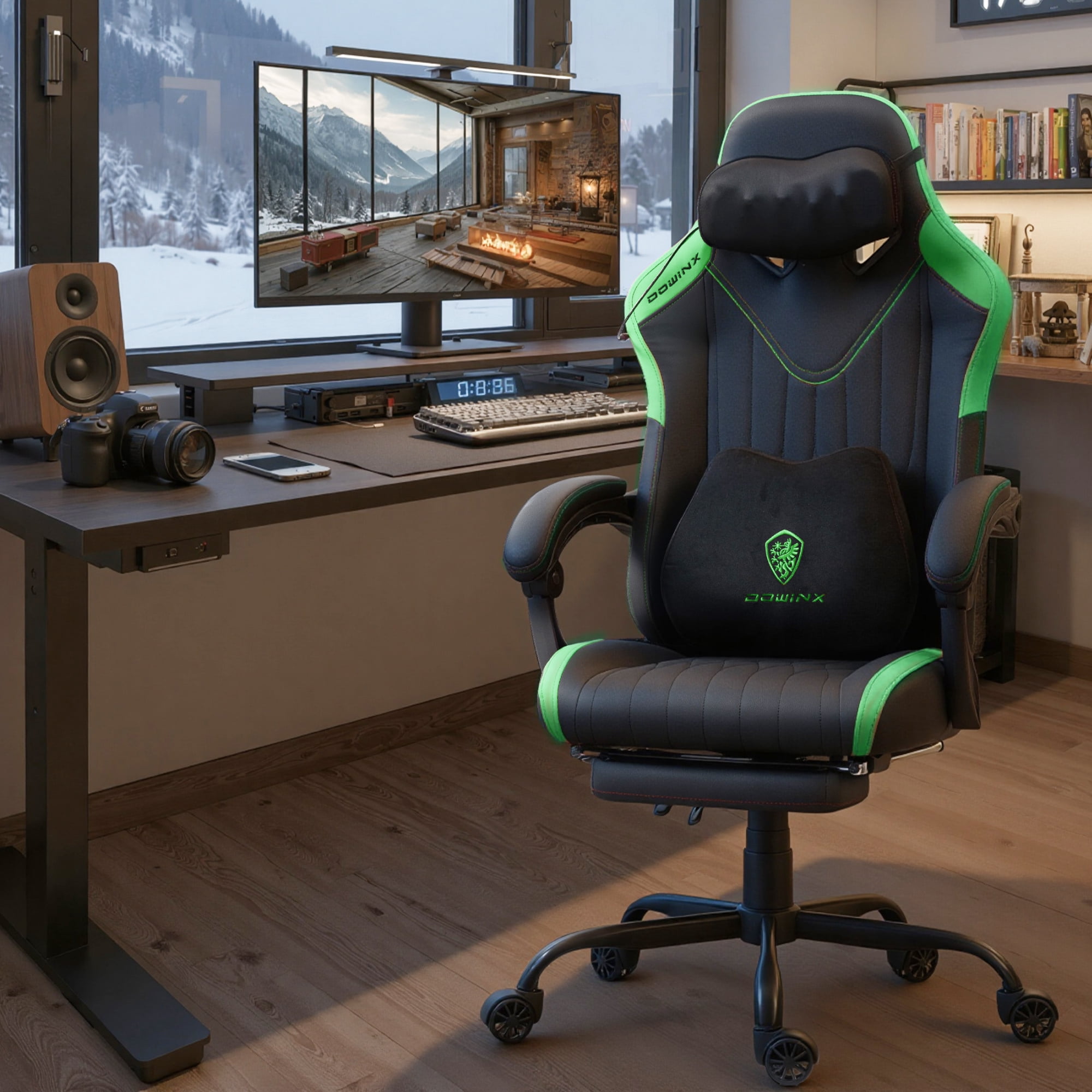 GOOSEA Gaming Chair with Shiatsu Massage for Neck, Lumbar Support, Ergonomic High Back Recliner for Home Office, Adjustable Height Computer Desk Chair with Premium Comfort Design, Green