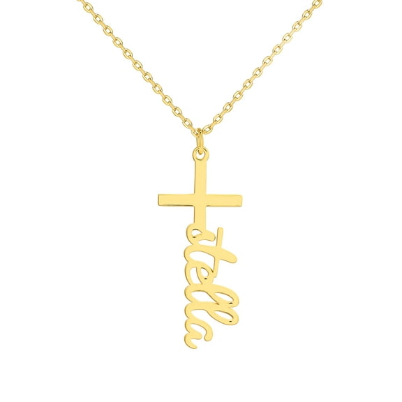 Personalized Planet Women's Sterling Silver Lowercase Script Name Cross Necklace