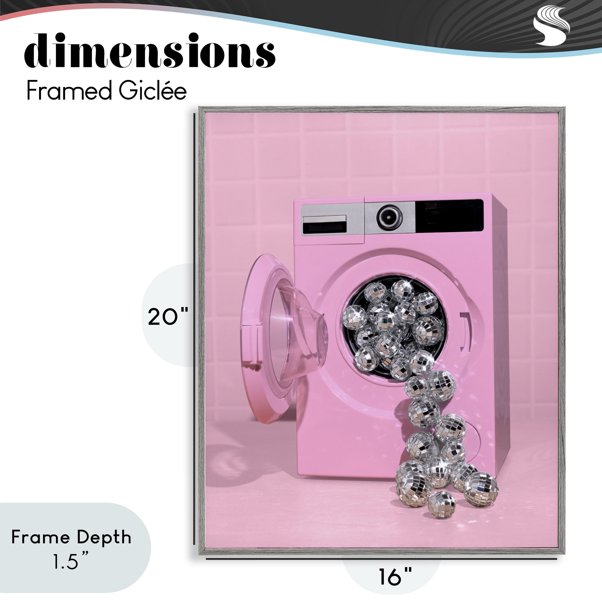 Stupell Industries Disco Laundry Machine over Pink Gray Framed Giclee Art, design by LISH Creative