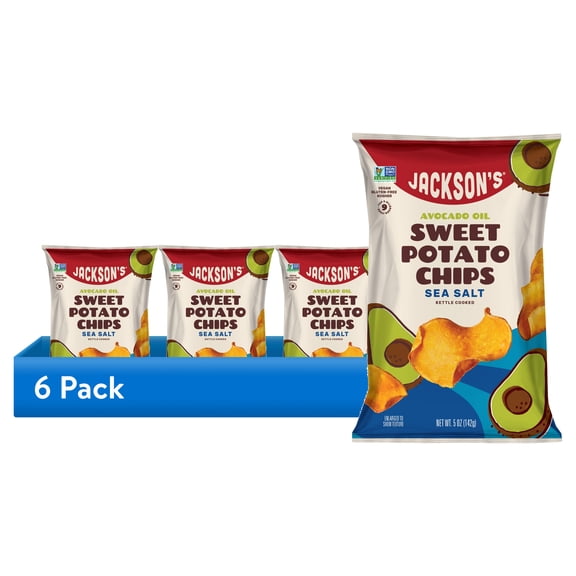 (6 pack) Jackson's Sweet Potato Kettle Chips with Sea Salt, Avocado Oil, Free of Top 9 Allergens, 5 oz