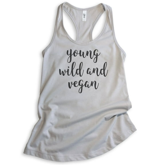 Young Wild And Vegan Tank Top, Ladies Racerback Tank Top, Vegan Tank, Veganism Tank, Silver Gray, Large