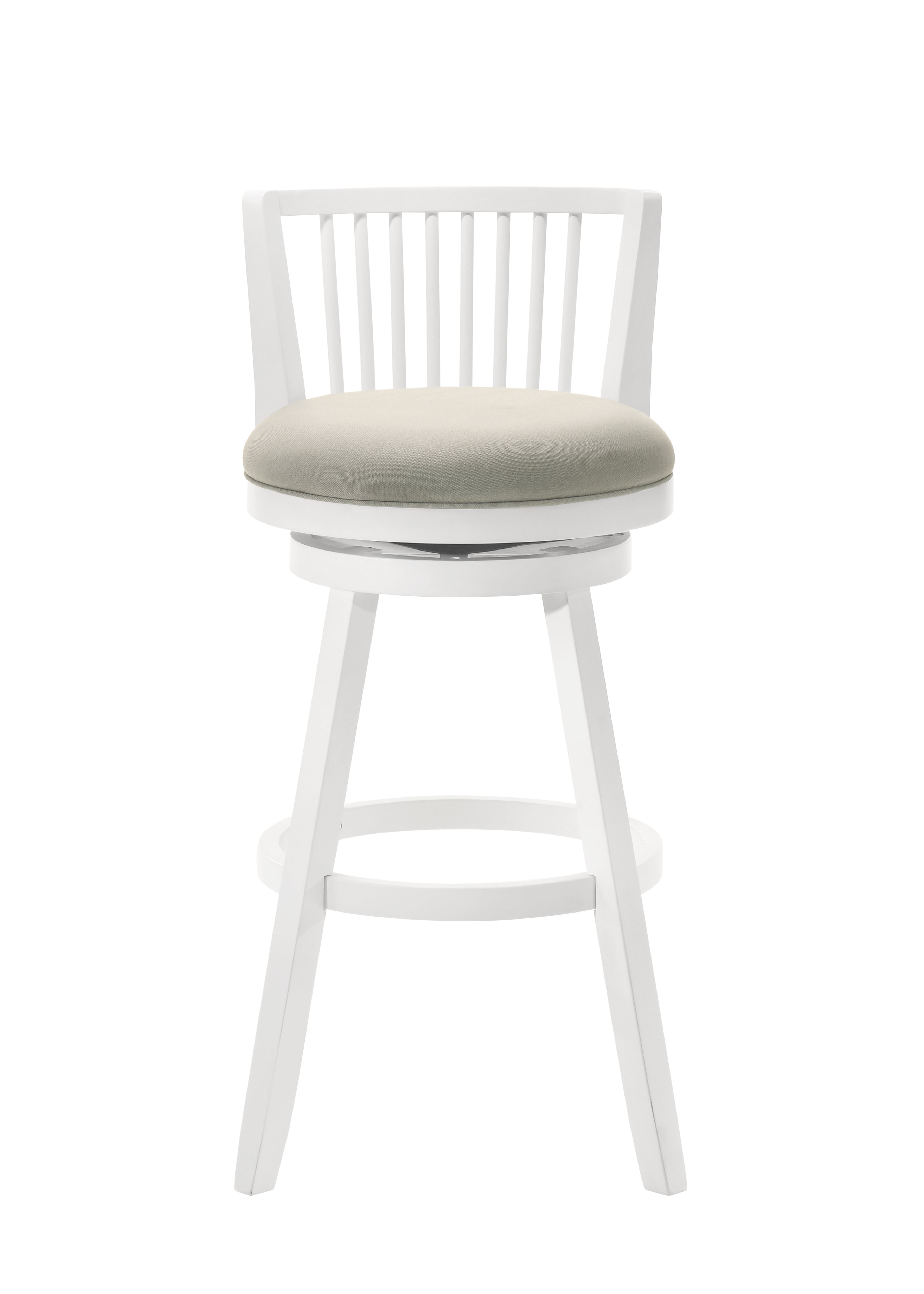 Harper 30 in. Matte White Bar Height Rubberwood Swivel Barstool with Fog Fabric Seat - Set of 2