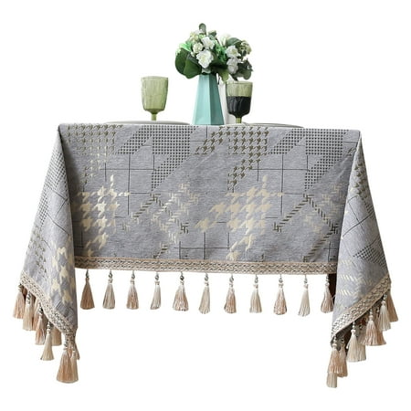 

Tablecloths For Rectangle Tables Chidori Grid Jacquard Tablecloth With Tassel Soft Washable Elegant Cotton Linen Table Covers For Dining Room Kitchen Outdoor-Grey A-110x170cm