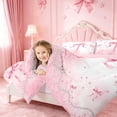 thumbnail image 3 of meiyoeat Coquette Bow Monogrammed T Full Size Comforter Sets,Pink Pearl Initial Print Bedding Comforter Set For Girl,Pink Reversible,3-Piece,1 Comforter and 2 Pillowcases, 3 of 7