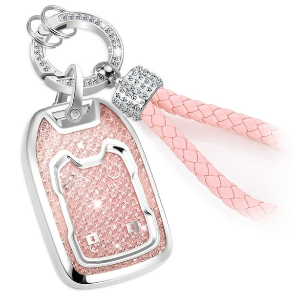 for GMC Key Fob Cover with Fashion Braided Keychain, Enchanting Diamond Patterns Soft Case for GMC Terrain Yukon XL Chevy (6 buttons) Key Fob Shell