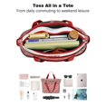 thumbnail image 4 of Tote Bag for Women - Red Christmas Patchwork Pattern Shoulder Bag - Large Utility Work Duffle Bag with Zipper Handbag for Travel, Work, Sprots, 4 of 5