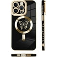 thumbnail image 4 of for iPhone 14 Pro Max Case [Support for Magsafe] Butterfly Pattern Magnetic Plating Screen Protector Luxury Elegant Case Camera Protector Soft Shockproof Protective Corner Back Cover -Black, 4 of 12