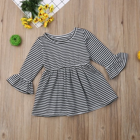 

Kids Toddler Baby Girls Flare Long Sleeve Top Blouse Striped T Shirts