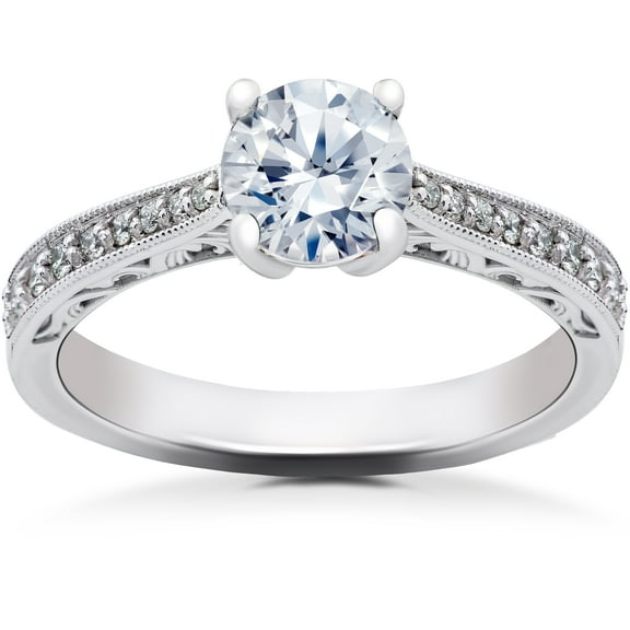 Pompeii 5/8 ct Lab Created Diamond Angelica Vintage Engagement Ring 14k White Gold (F,VS)