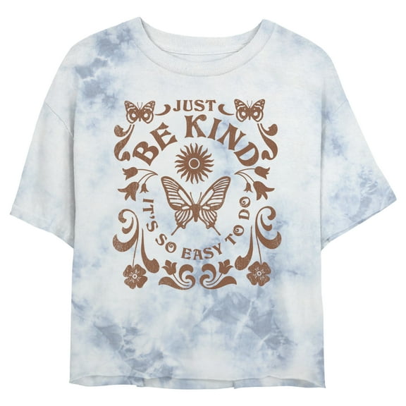 Junior's Lost Gods Just Be Kind Butterfly Graphic Crop T-Shirt White/Blue Small