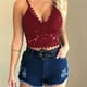 thumbnail image 3 of Top corto con encaje Floral y cuello en V talla grande P-3Xg para mujerpangjing, 3 of 3