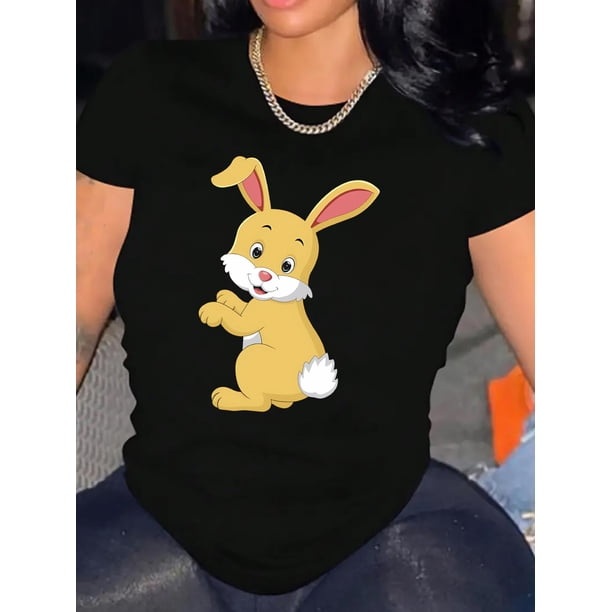 Casual Women'S Fashion T-Shirt Round Neck with Animal Pattern Polyester for Leisure Wear