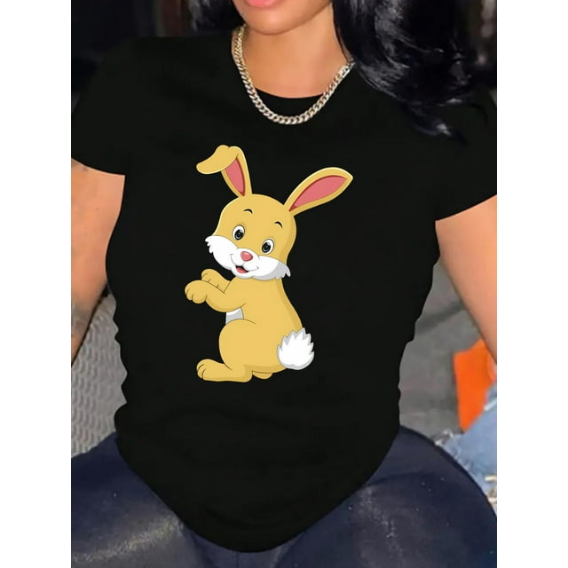Casual Women'S Fashion T-Shirt Round Neck with Animal Pattern Polyester for Leisure Wear