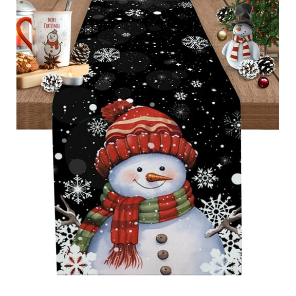 Hokiten Table Runners 36 Inches Long Dress Scarves, Snowman Black, Farmhouse Kitchen/Dining Table Runner, Short Coffee Tablerunners, Christmas Snowflake Buffalo Checkered 13x36 Inch
