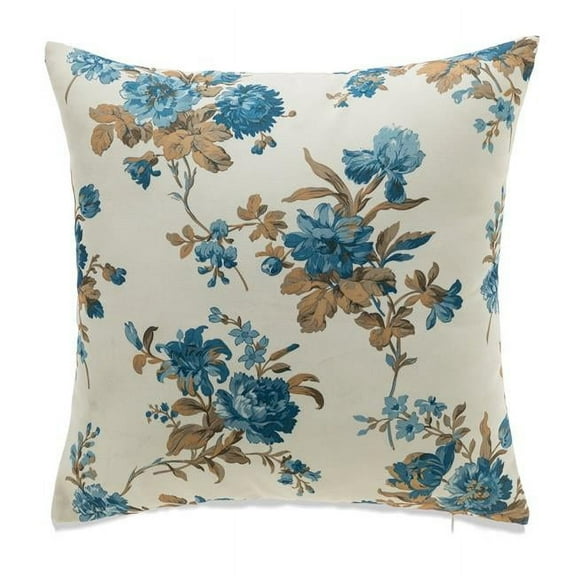 MDR Trading Inc. HU-MPFL2020JT31OP Square Blue And Brown Florals On Ivory With Polyester Insert Pillow