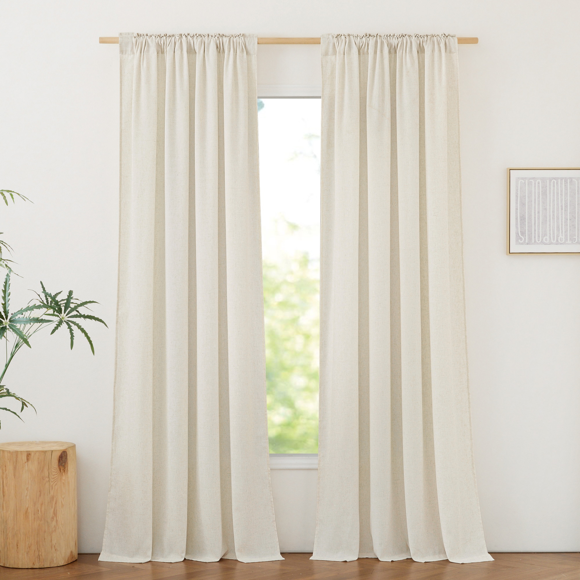 NICETOWN Living Room Linen Curtains 95 inch Length 55" Wide, 2 Panels Set, Natural color, Rod Pocket & Back Tab Privacy Added with Light Filtering Linen Curtains & Drapes for Home Office