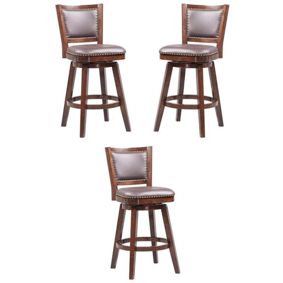 Home Square Broadmoor 29" Faux Leather Swivel Bar Stool in Cappuccino - Set of 3