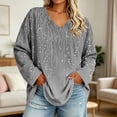thumbnail image 3 of TARIENDY Plus Size Womens Shirts V Neck Oversized Long Sleeve T-shirts Vintage Printed Fall Casual Tops Spring Vacation Outfits Gray*1 XL, 3 of 9