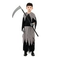 thumbnail image 5 of GYRATEDREAM Grim Reaper Costume Kids Boys Red Skull Reaper Cosplay Halloween Costume Scary Skeleton Outfit with Scythe Accessories for 7-9Y Gray, 5 of 6