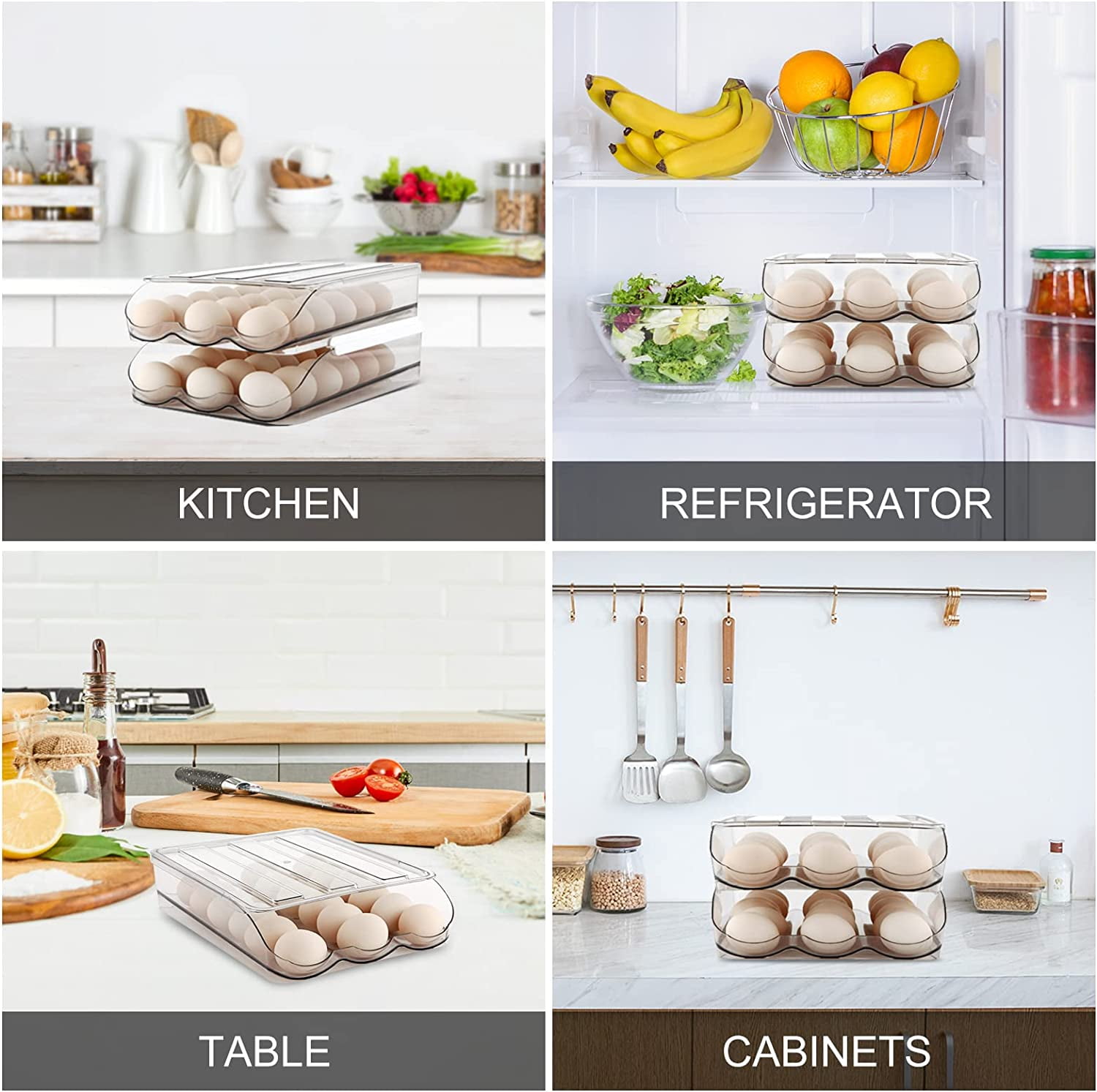 Egg Holder for Fridge,Automatically Rolling Egg Storage Container for Refrigerator,Egg Organizer for Fridge with Lid,Clear Plastic Dispenser, Tray & Box -3 Layer