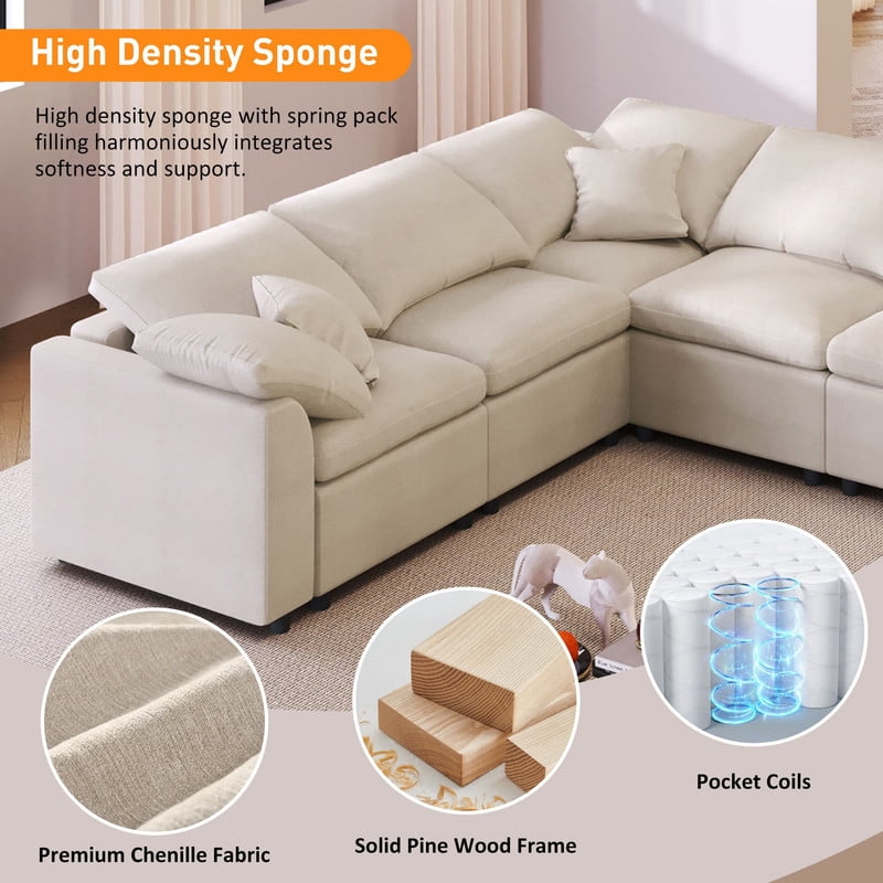 Oversized Modular Sectional Sofa Couch, Large 7 Seater Corner Sofa Modern U Shaped Sectional Couch with Ottoman, Chenille Cloud Couches for Living Room, Office