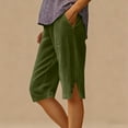thumbnail image 4 of HongQid Women's Capri Pants - Summer Full Elastic Waist Pedal Pushers Cotton - Ladies Pull-On Cropped Pants Side Slits - Side Pockets, 4 of 7