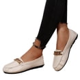 thumbnail image 2 of Dweltoz Women's Leather Loafers Business Casual Comfort Work Office Flats Lightweight Slip-Ons Retro Ballet Flats,Beige 41, 2 of 9