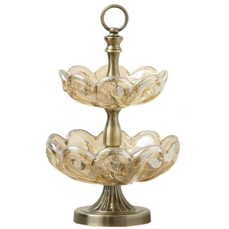 Large Aluminum Bowl Matashi 2-Tiered Vintage High Quality Champagne Colored Glass Candy Dish (Large) Round Snack Bowls for Home, Office, Parties | Heavy-Duty Aluminum Base | Reusable, Portable ()
