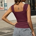 thumbnail image 4 of Camiseta sin mangas con cuello en V para mujer Camisas sin mangas de verano ajustadas de color puro con cordón fruncido, 4 of 6