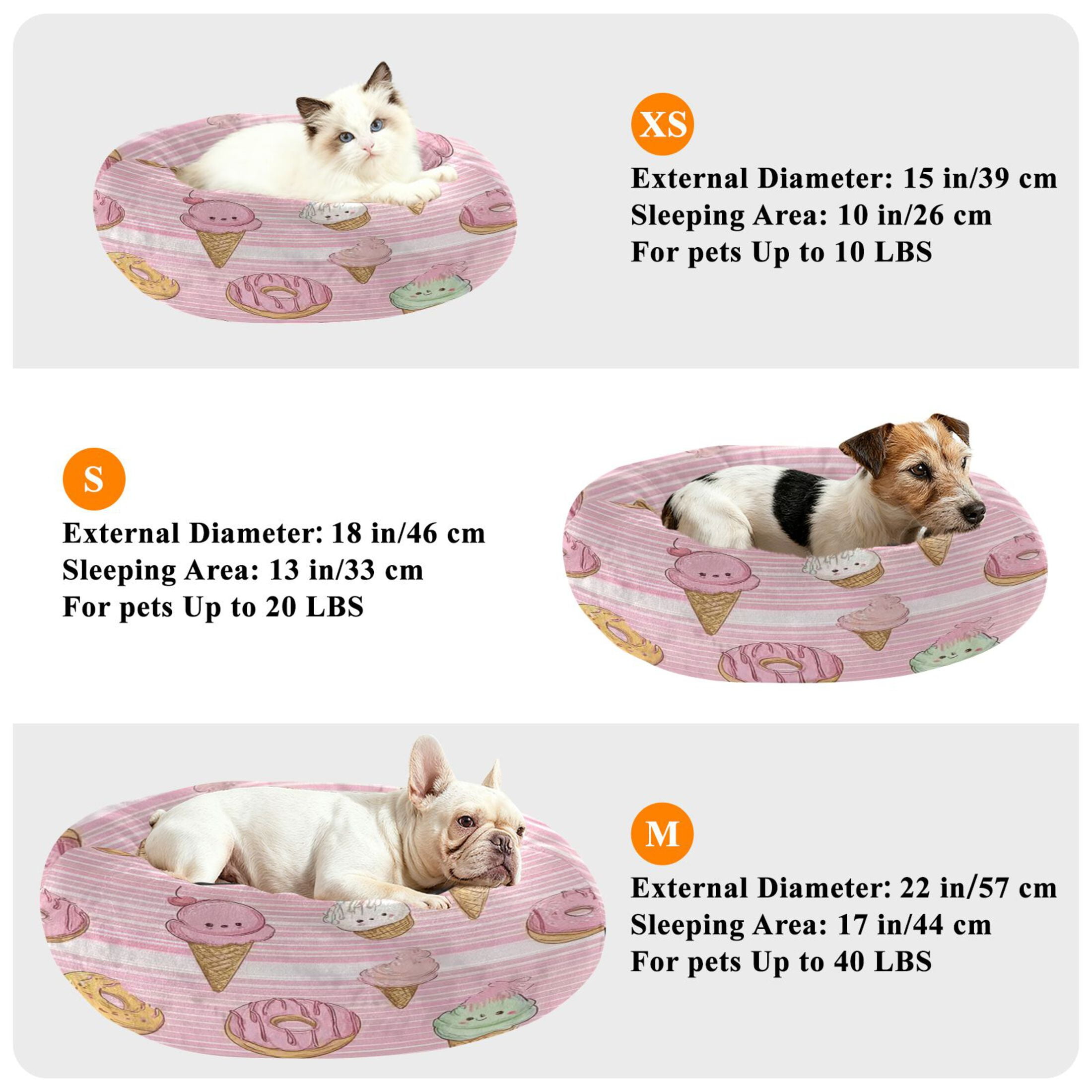 Iauyy Pet Couch Donut Cat Bed for Indoor Cats/Small Dogs Washable & Machine with Non-slip Bottom Calming Cat Furniture, Ice Cream (M)