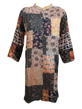 Women Tunic Dress Button Down Patchwork Design Embroidered LOng Sleeves Casual Dresses L