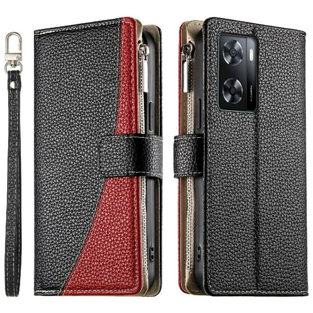 Funda cartera GANGXUN para OPPO A57s 4G/A77s 4G , cuero PU con tarjetero, cremallera, correa de mano, soporte y protección 451°