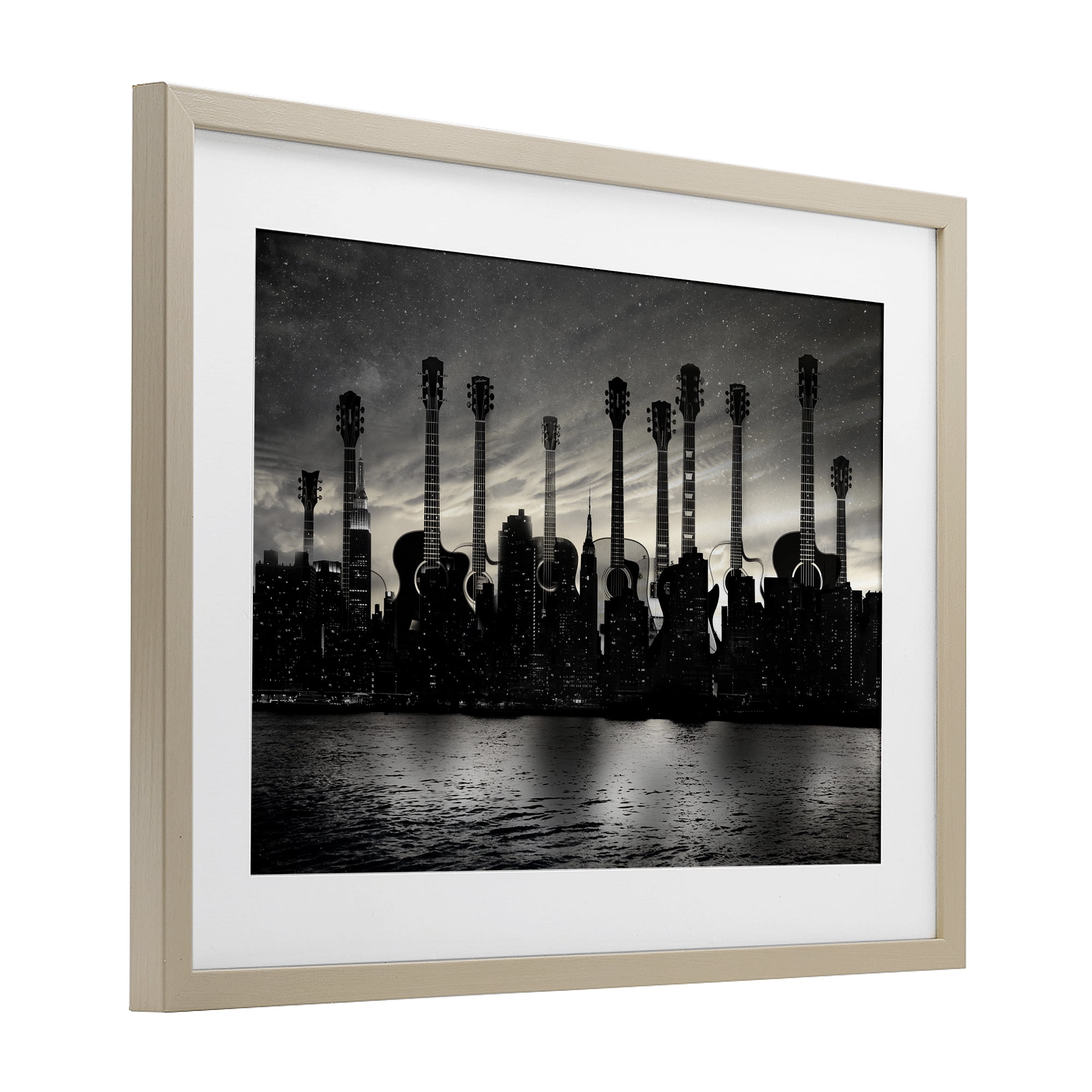 Stupell Industries Guitar Skyline Cityscape Birch Framed Print Under Glass, design by CAD Designs