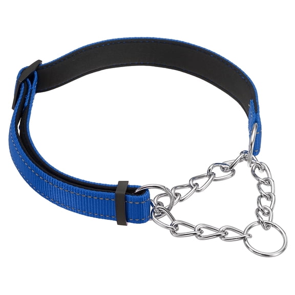 Uxcell Dog Chain Collars, No Pull Dog Collar Adjustable Reflective Nylon with Alloy Steel Chain, (L-24 Inch, Dark Blue)