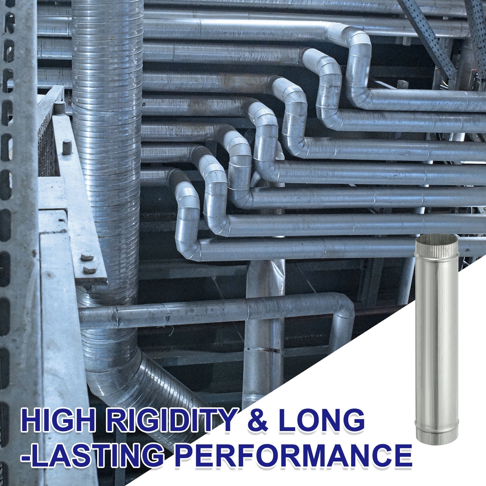 Uxcell 4 x 20 Inch Round Dryer Duct, 1PCS Galvanized Steel Crimped Straight Air Vent Duct Extension Coupler Pipe Adapter Connector for HVAC Dryer Hood Ventilation Chimney, Silver