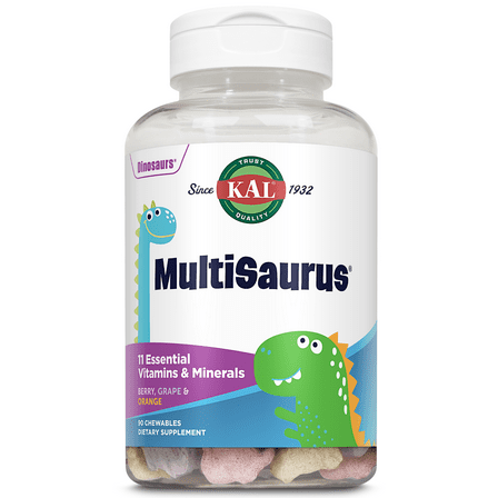 KAL Kid’s MultiSaurus Vitamins & Minerals | Berry, Grape & Orange Flavor | Children’s Daily Multivitamin | 90 Chewables