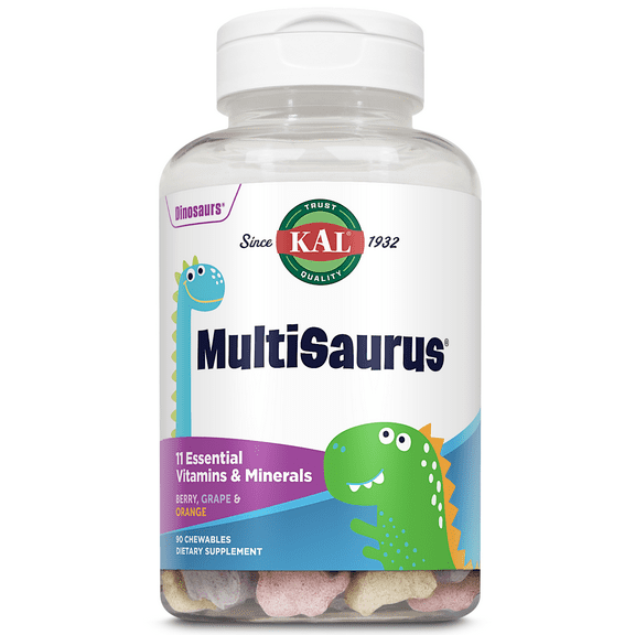 KAL Kid’s MultiSaurus Vitamins & Minerals | Berry, Grape & Orange Flavor | Children’s Daily Multivitamin | 90 Chewables