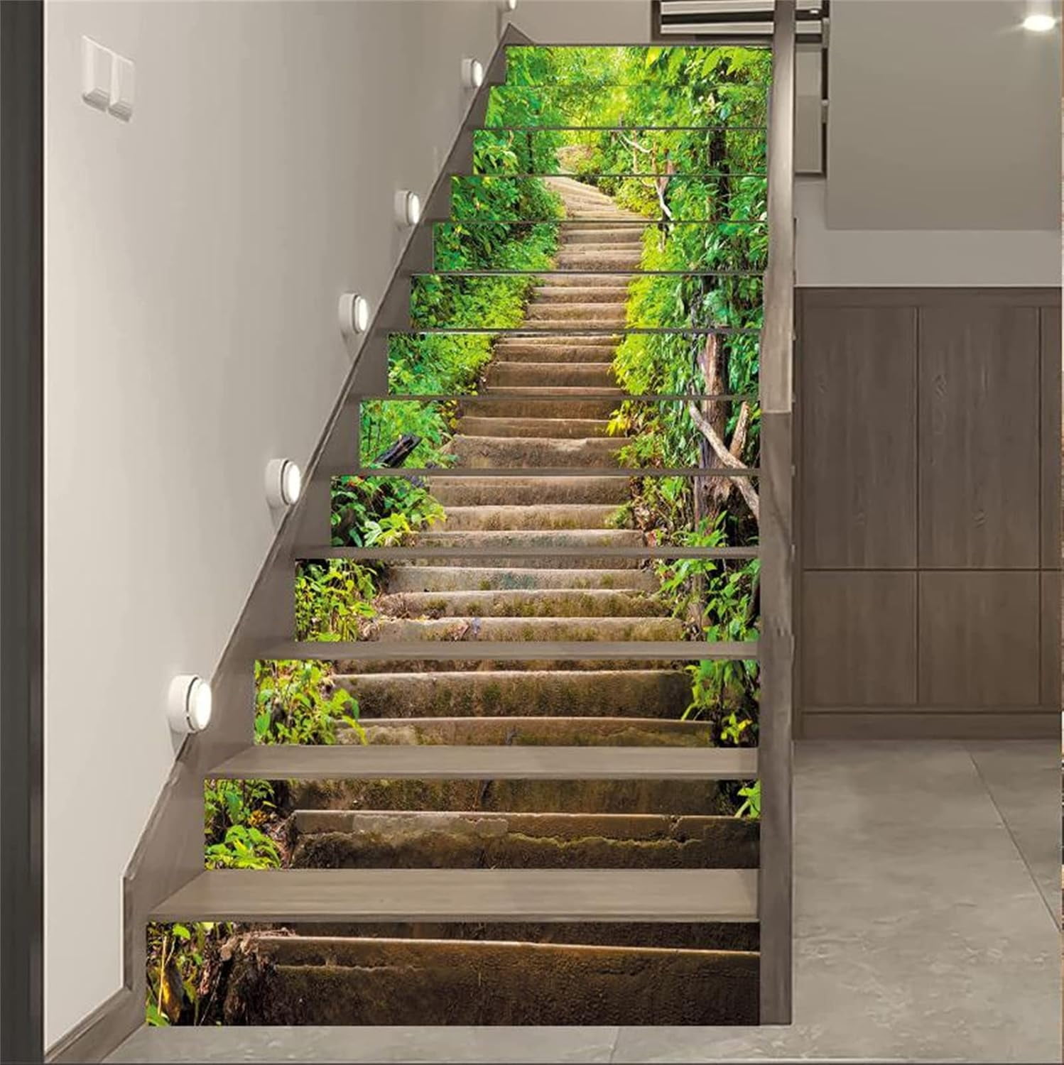 Stair Risers Wall Stickers - 13Pcs 3D Green Forest Steps Peel and Stick Vinyl Staircase Sticker -Stair Decals Decor for Stair Steps Home Office Decor 39.37"x7.09"