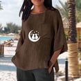 thumbnail image 4 of Xuyuer Women's Imitation Linen 3/4 Sleeve Blouse Crew Neck Summer Casual Tops Loose Fit Plus Size Tops Loose T Shirts Tunic Tops Shirts for Women Oversized Pocket T-shirt Fashionable Top, 4 of 6