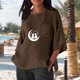 thumbnail image 4 of Xuyuer Women's Imitation Linen 3/4 Sleeve Blouse Crew Neck Summer Casual Tops Loose Fit Plus Size Tops Loose T Shirts Tunic Tops Shirts for Women Oversized Pocket T-shirt Fashionable Top, 4 of 6