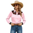 thumbnail image 2 of Western Shirts for Women Floral Print Long Sleeve Cowgirl Shirts Button Down Shirt Country Concert Tops Pink L, 2 of 5