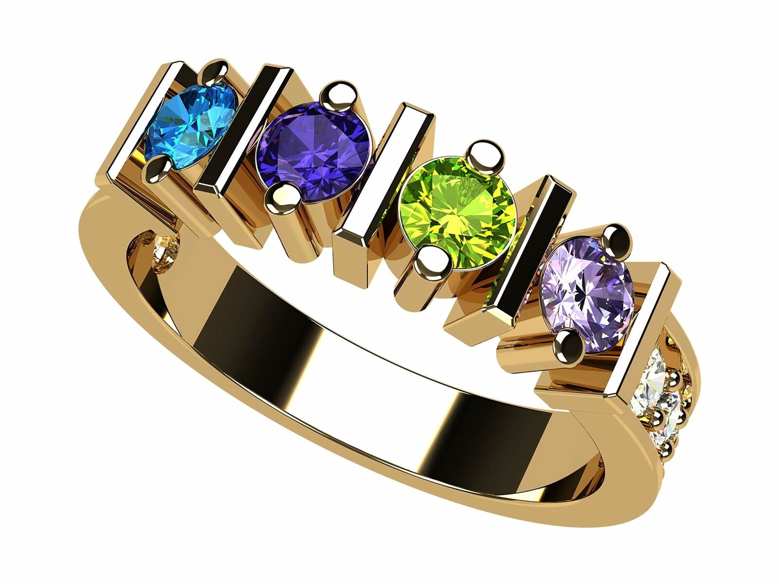 Nana Straight Bar W/Side CZ Adult Female Mothers Day Ring 1-6 Stone,10K Yellow Gold-Size 6-Stone4