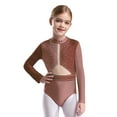 thumbnail image 3 of TTAO Kids Girls Sparkly Gymnastics Dance Leotard Long Sleeve Color Block Bodysuit Biketard Unitard Jumpsuit Activewear Dusty Pink 8, 3 of 5