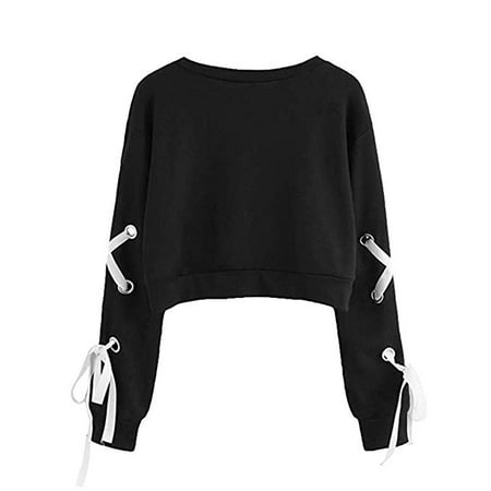 Hoodies for Women Pullover Clearance Sale 2018 Casual Women's Novelty Hoodies Women's Casual Lace Up Long Sleeve Pullover Crop Top Solid (Best Crop For Deer)